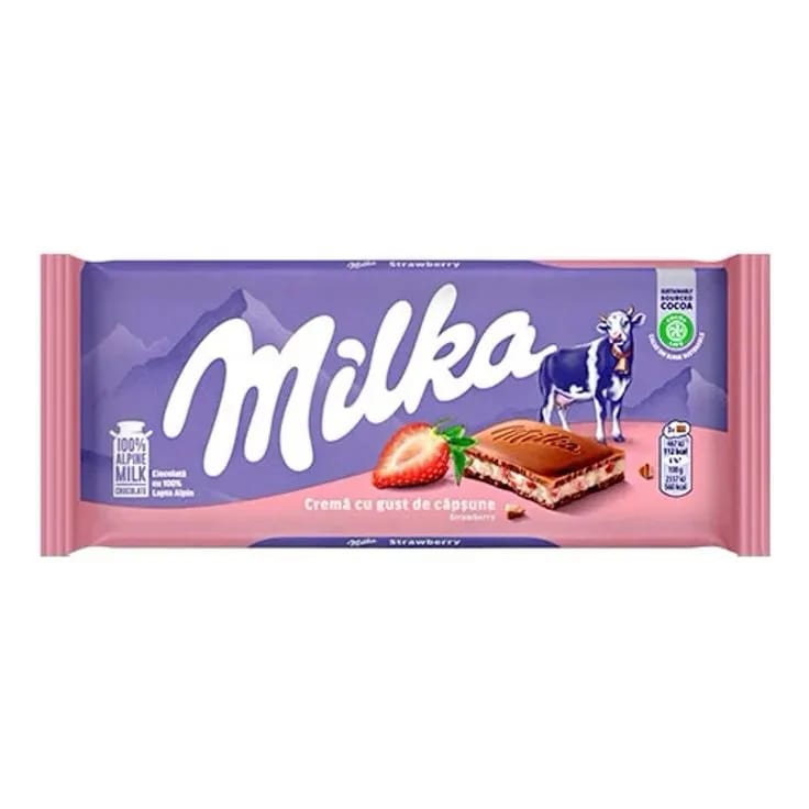 2 MILKA CREMA CUGUST DE CAPSUNE chocolate