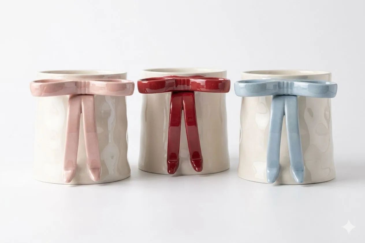 The Ribbon Bow Ceramic Mug (Available in Pink, Red, and Blue – Sold Individually)