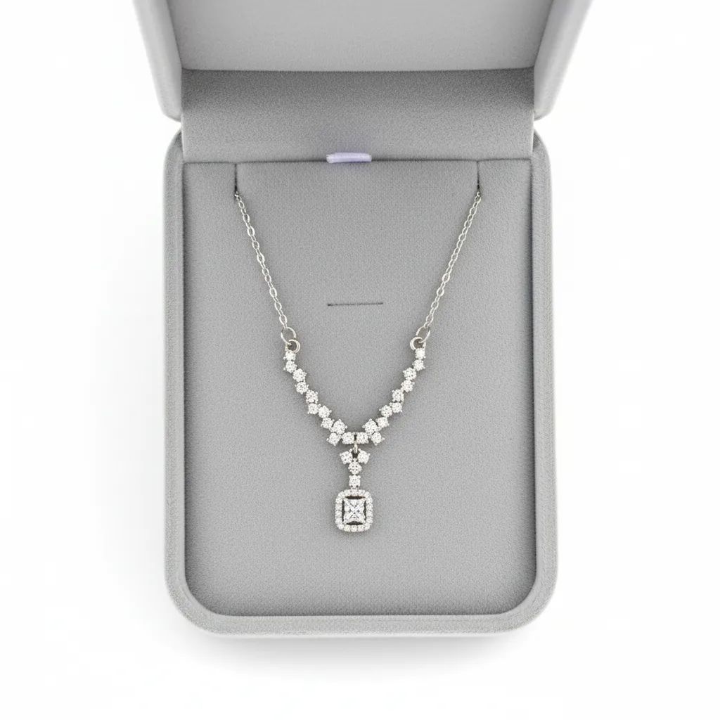 Royal Silver V-Shape Zircon Necklace