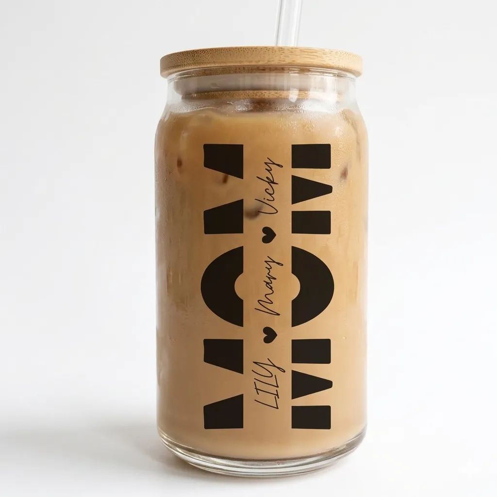 Customized "Mom & Names" Glass Tumbler