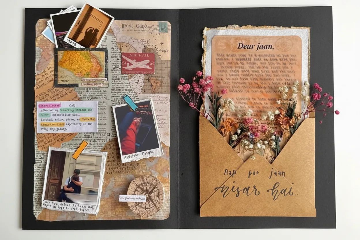 Handmade Vintage Envelope & Dried Flowers Board