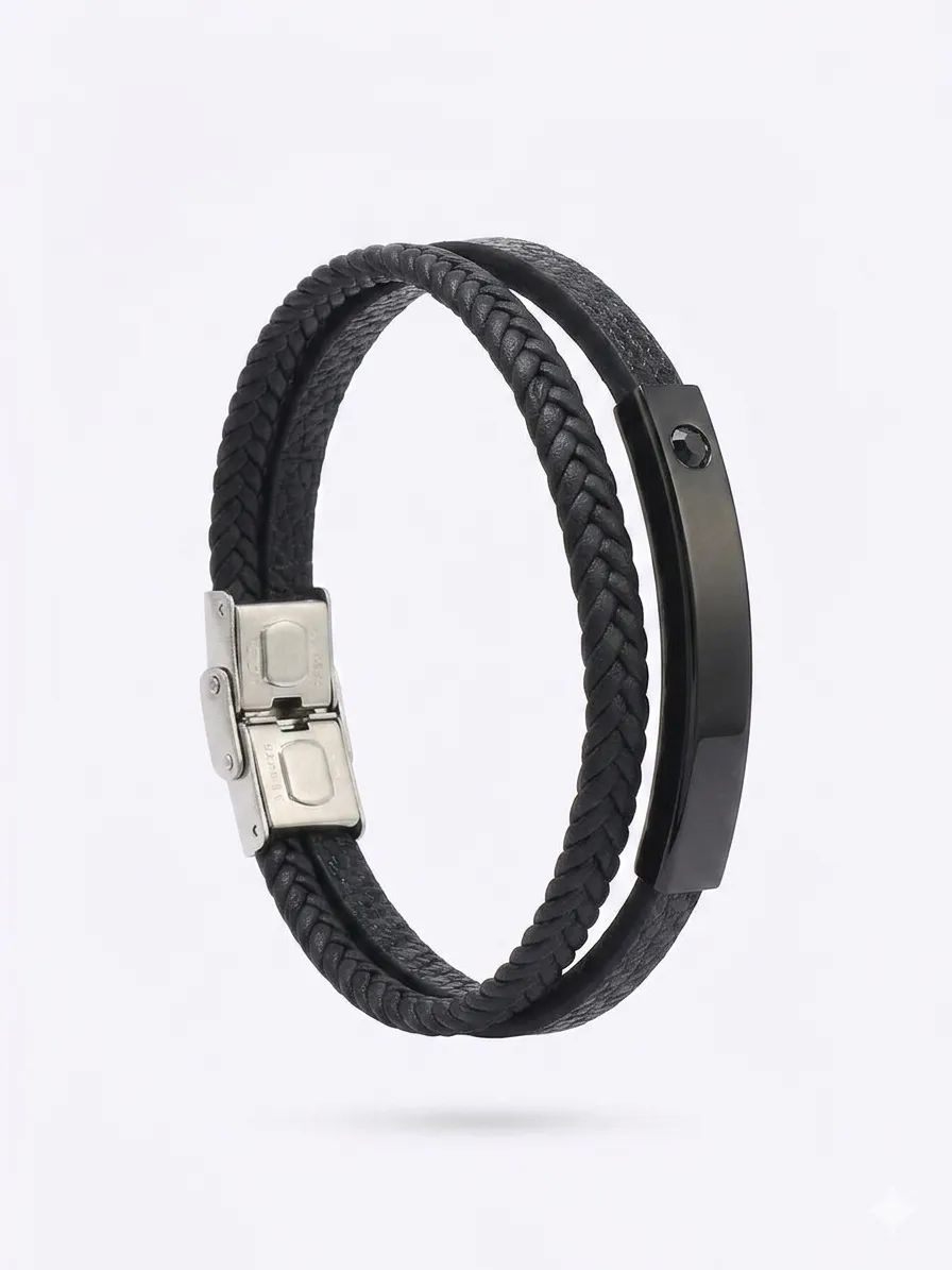 Bold Elegance Leather & Silver Bracelet