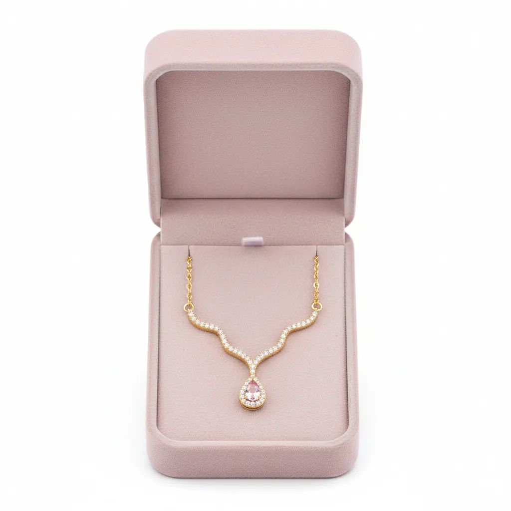 Pink Teardrop Golden Crown Necklace