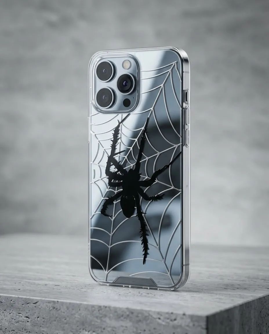 Silver Spider Web Mirror Case