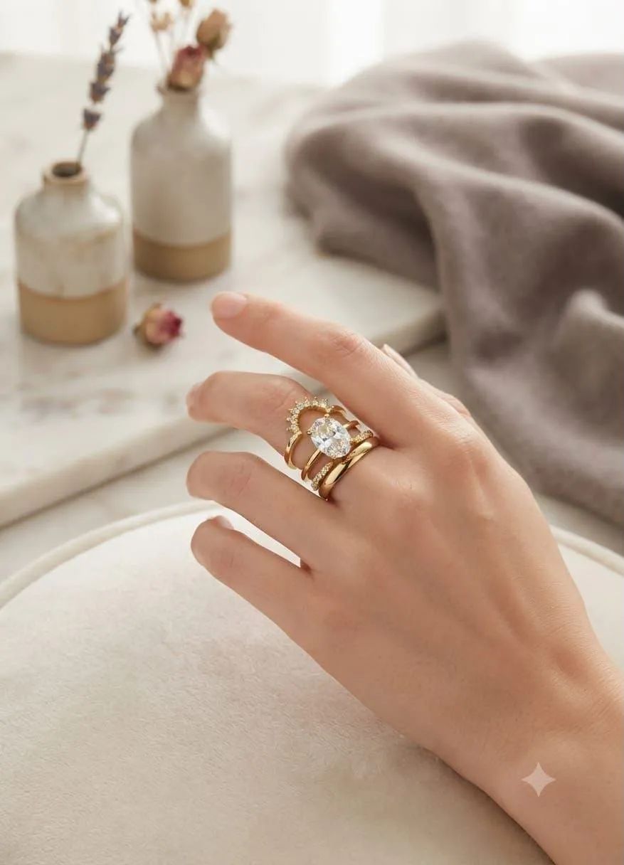 Elegant Oval Zircon Gold Ring